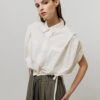 Emin + Paul Gathered Shirt Blouse - White 1 Emin + Paul Gathered Shirt Blouse - White -Lulu&M BL3406 WHITE PT1903 KHAKI DETAIL 2