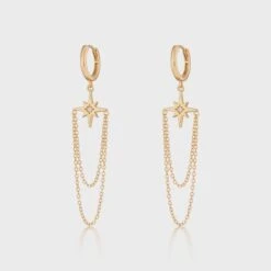 Scream Pretty Chain Drop Hoop Earrings - Gold Plated 8 Scream Pretty Chain Drop Hoop Earrings - Gold Plated -Lulu&M ChainedStarburstCharmHoopEarrings 1 jpg