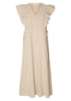Selected Femme Hillie Striped Linen Dress - Snow White/Humus