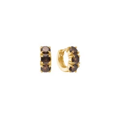 Alternative view of Carré Gold Plated Hoop Earring 1cm - Smokey Quartz (Single)