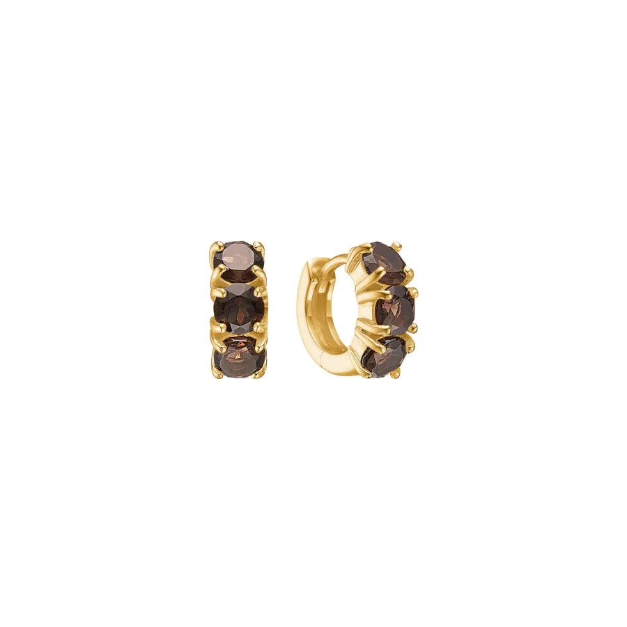 Carré Gold Plated Hoop Earring 1cm - Smokey Quartz (Single) 4 Carré Gold Plated Hoop Earring 1cm - Smokey Quartz (Single) - Image 2