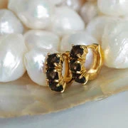 Carré Gold Plated Hoop Earring 1cm - Smokey Quartz (Single) 6 Carré Gold Plated Hoop Earring 1cm - Smokey Quartz (Single) - Image 4