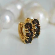 Carré Gold Plated Hoop Earring 1cm - Smokey Quartz (Single) 5 Carré Gold Plated Hoop Earring 1cm - Smokey Quartz (Single) - Image 3