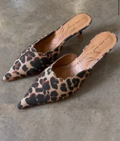 Never Fully Dressed Denim Scallop City Mules - Leopard