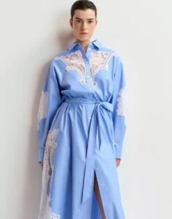 Alternative view of Essentiel Antwerp Haze Lace Panelled Dress - Aqua Blue