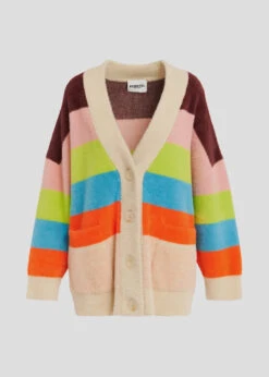 Alternative view of Essentiel Antwerp Gaan Fluffy Striped Cardigan - Blue/Ecru/Orange