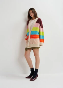 Essentiel Antwerp Gaan Fluffy Striped Cardigan - Blue/Ecru/Orange -Lulu&M GAAN G1MR i 4