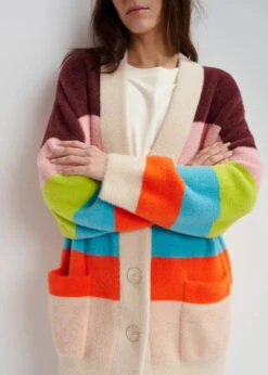 Essentiel Antwerp Gaan Fluffy Striped Cardigan - Blue/Ecru/Orange -Lulu&M GAAN G1MR i 5
