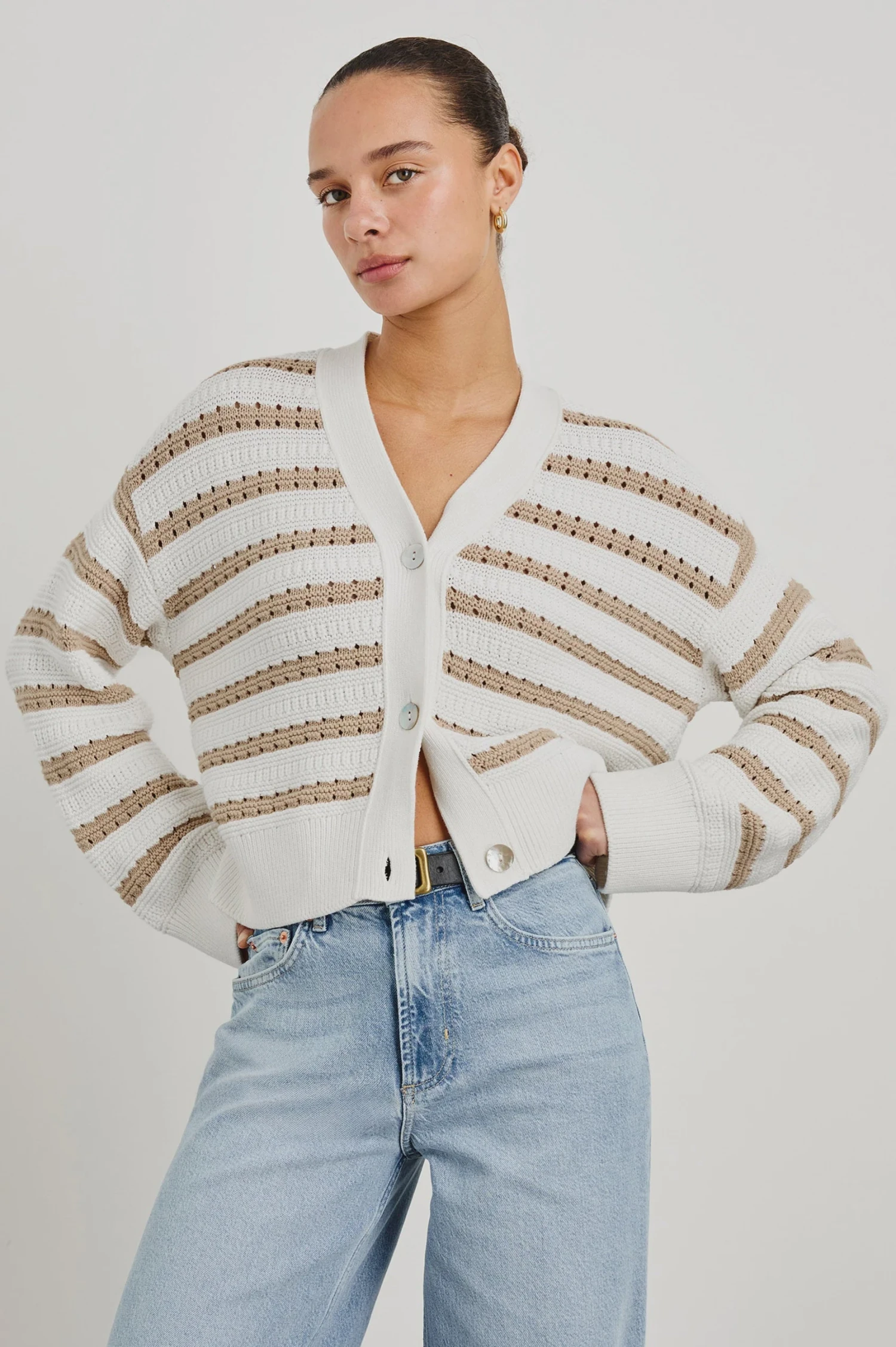 Rails Geneva Stripe Cardigan - Ivory Oat 3 Rails Geneva Stripe Cardigan - Ivory Oat
