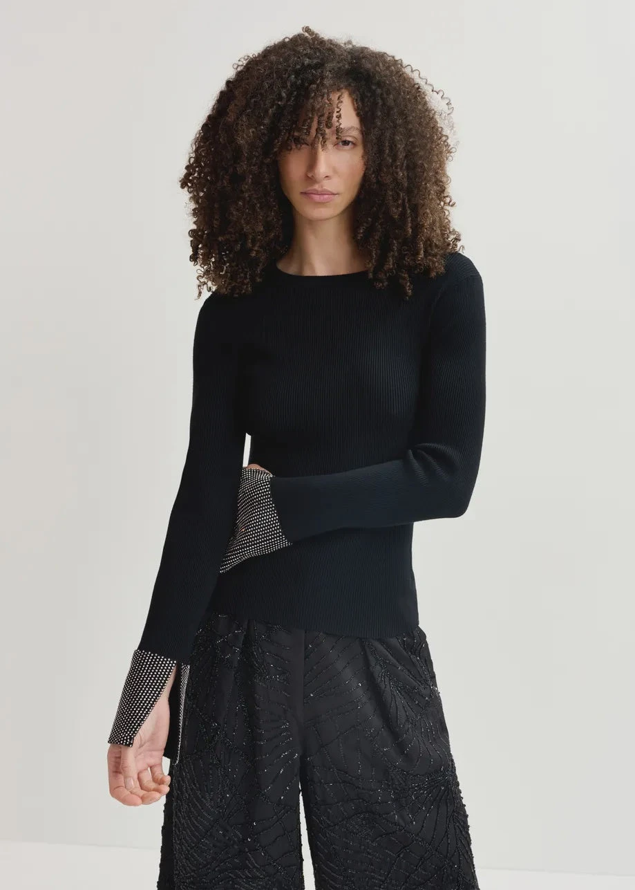 Essentiel Antwerp Gomi Pullover With Rhinestone-Embellished Cuffs - 25 Year Exclusive - Black 3 Essentiel Antwerp Gomi Pullover With Rhinestone-Embellished Cuffs - 25 Year Exclusive - Black