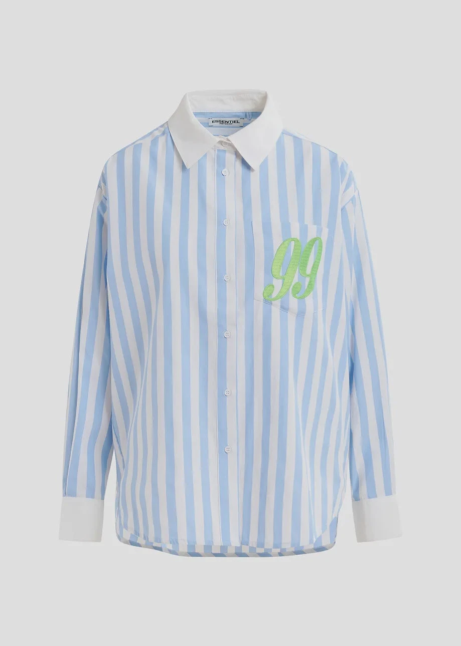 Essentiel Antwerp Halibut Striped Shirt - Blue/White/Green 5 Essentiel Antwerp Halibut Striped Shirt - Blue/White/Green - Image 3