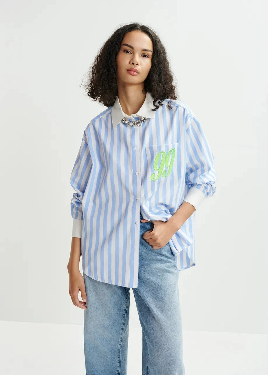 Essentiel Antwerp Halibut Striped Shirt - Blue/White/Green 3 Essentiel Antwerp Halibut Striped Shirt - Blue/White/Green