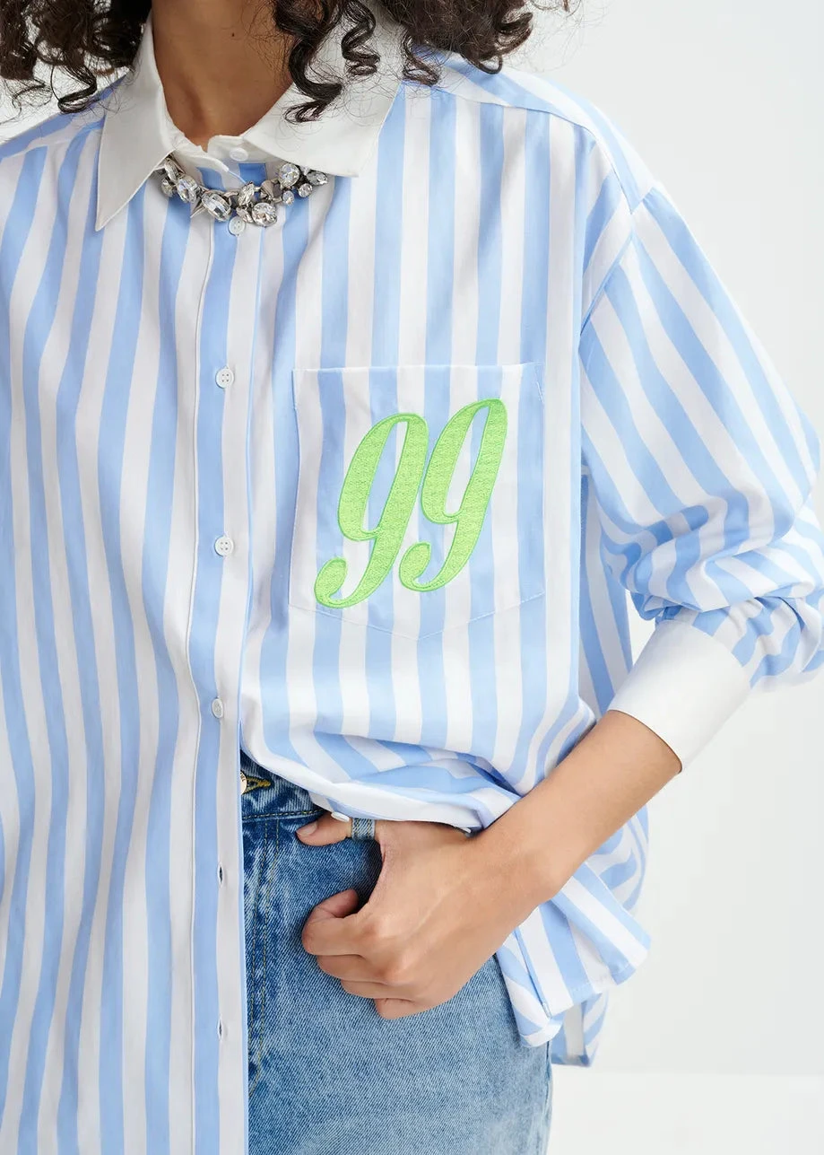 Essentiel Antwerp Halibut Striped Shirt - Blue/White/Green 4 Essentiel Antwerp Halibut Striped Shirt - Blue/White/Green - Image 2