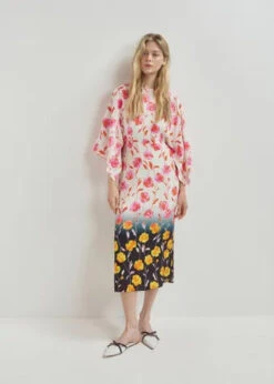 Essentiel Antwerp Hermione Floral Midi Dress - Black/Off White/Pink