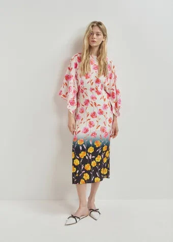 Essentiel Antwerp Hermione Floral Midi Dress - Black/Off White/Pink 3 Essentiel Antwerp Hermione Floral Midi Dress - Black/Off White/Pink