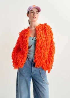 Essentiel Antwerp Hinwood Oversized Loop Knit Jacket - Bright Orange 14 Essentiel Antwerp Hinwood Oversized Loop Knit Jacket - Bright Orange -Lulu&M HINWOOD CF24 i 5