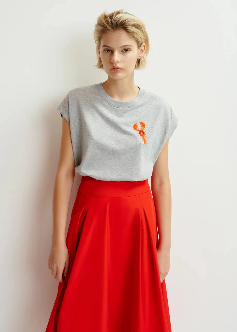 Essentiel Antwerp Hobster T-Shirt - Grey/Orange Embroidery 5 Essentiel Antwerp Hobster T-Shirt - Grey/Orange Embroidery - Image 3