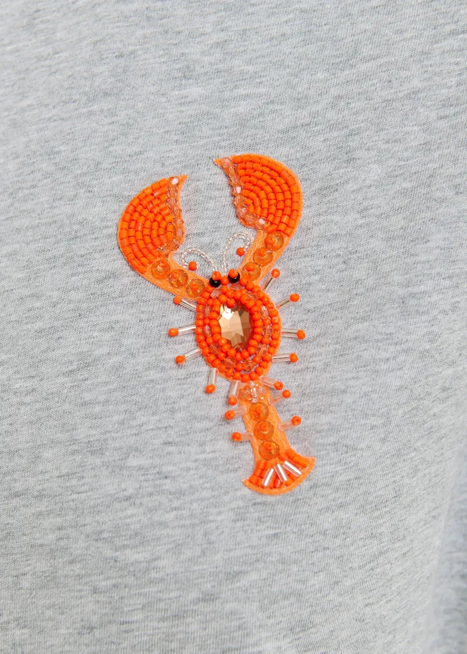 Essentiel Antwerp Hobster T-Shirt - Grey/Orange Embroidery 9 Essentiel Antwerp Hobster T-Shirt - Grey/Orange Embroidery - Image 7