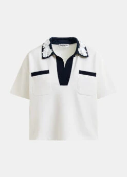 Essentiel Antwerp Hoiseau Polo Top - Black/White With Sequin Embellishments 10 Essentiel Antwerp Hoiseau Polo Top - Black/White With Sequin Embellishments -Lulu&M HOISEAU OW01 b