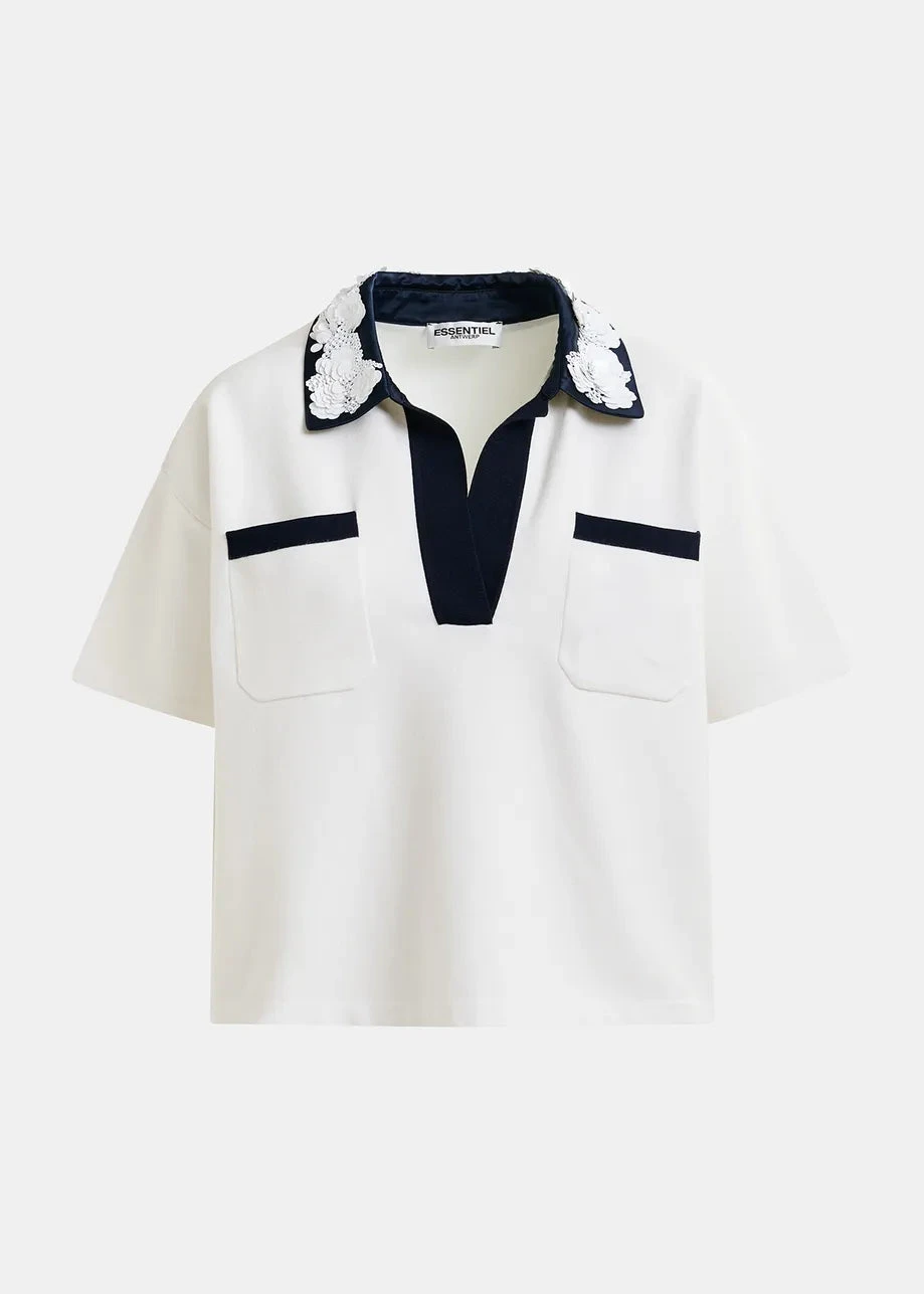 Essentiel Antwerp Hoiseau Polo Top - Black/White With Sequin Embellishments 4 Essentiel Antwerp Hoiseau Polo Top - Black/White With Sequin Embellishments - Image 2