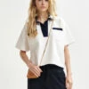 Essentiel Antwerp Hoiseau Polo Top - Black/White With Sequin Embellishments -Lulu&M HOISEAU OW01 i 2