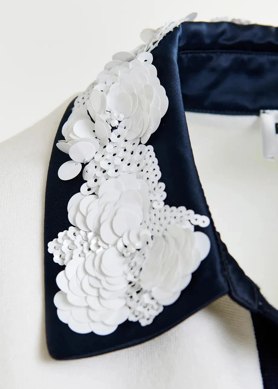 Essentiel Antwerp Hoiseau Polo Top - Black/White With Sequin Embellishments 9 Essentiel Antwerp Hoiseau Polo Top - Black/White With Sequin Embellishments - Image 7