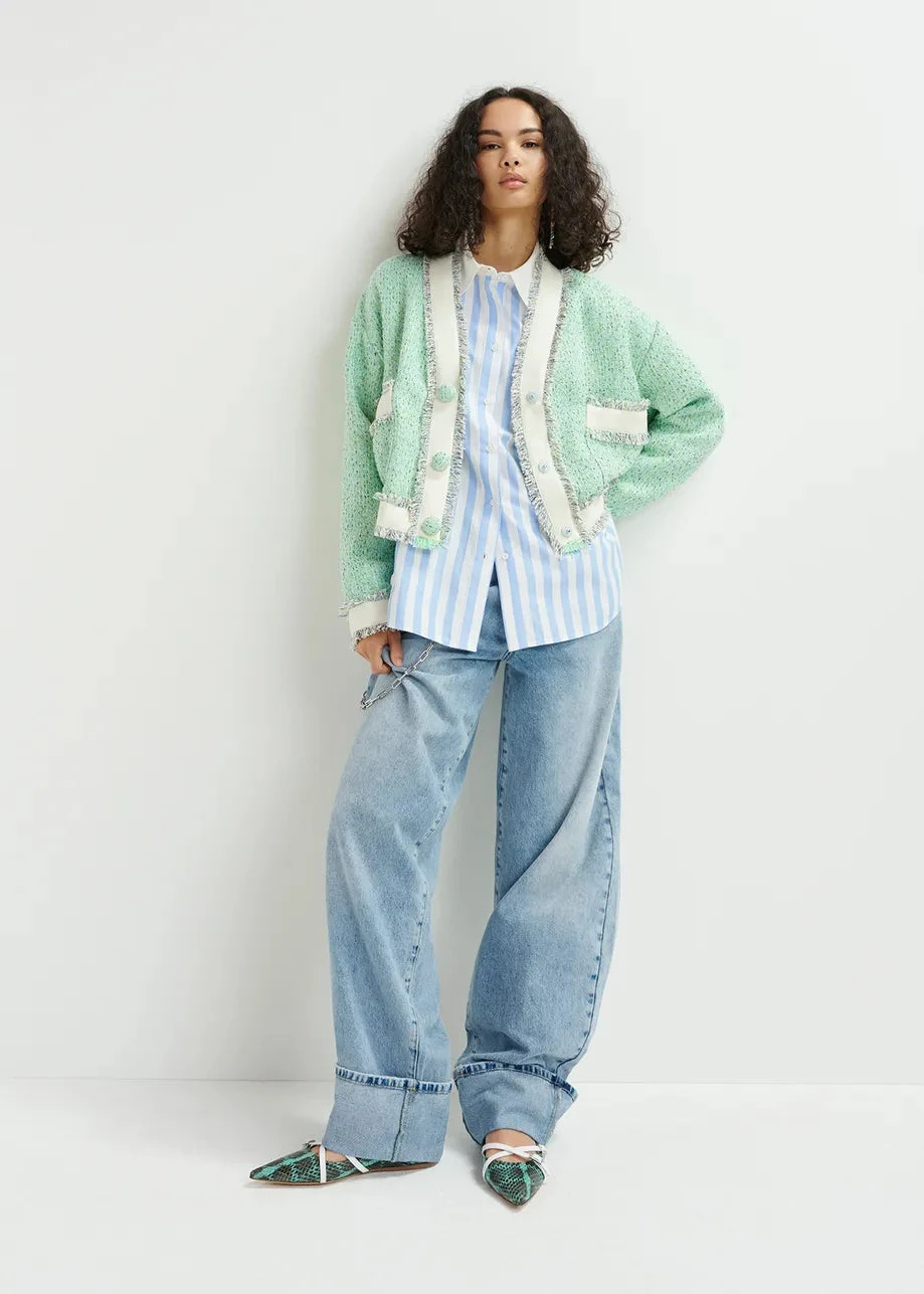 Essentiel Antwerp Hoola Cropped Tweed Cardigan - Grey/Mint Green/White 5 Essentiel Antwerp Hoola Cropped Tweed Cardigan - Grey/Mint Green/White - Image 3