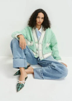 Essentiel Antwerp Hoola Cropped Tweed Cardigan - Grey/Mint Green/White 14 Essentiel Antwerp Hoola Cropped Tweed Cardigan - Grey/Mint Green/White -Lulu&M HOOLA H1NP i 5