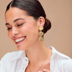 Alternative view of Orelia Statement Embellished Shell Drop Earrings - Gold