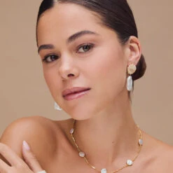 Alternative view of Orelia Embellished Shell & Pearl Drop Earring - Gold