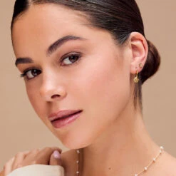 Alternative view of Orelia Shell Charm Micro Hoops - Gold