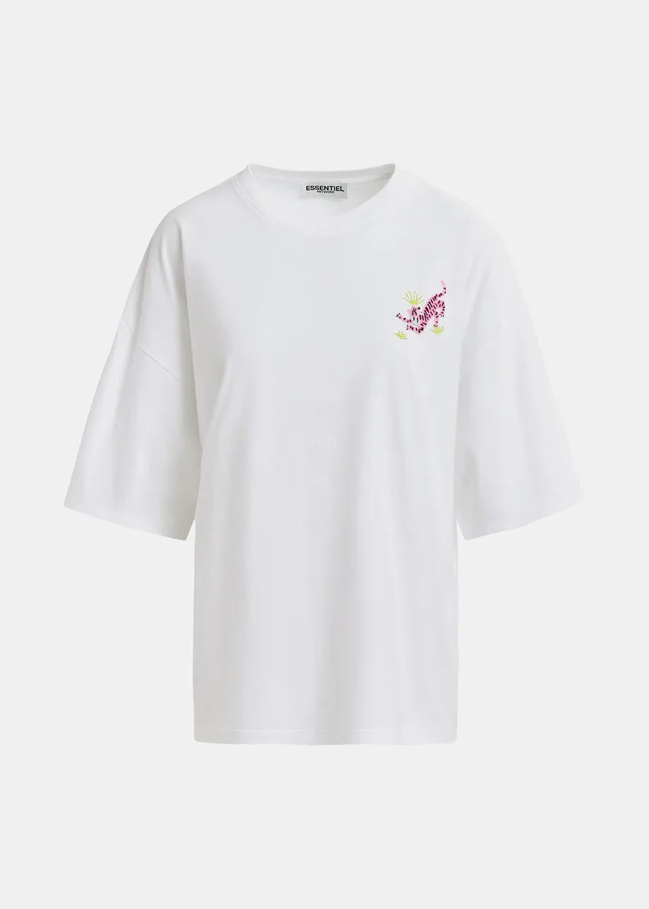 Essentiel Antwerp Cotton T-Shirt With Bead Embroidery - White 4 Essentiel Antwerp Cotton T-Shirt With Bead Embroidery - White - Image 2