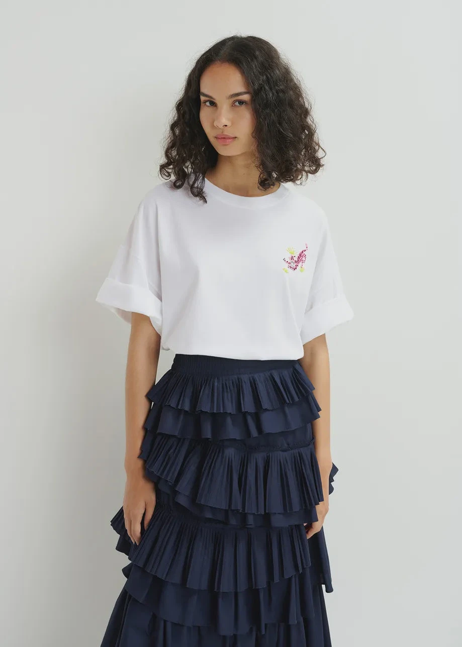 Essentiel Antwerp Cotton T-Shirt With Bead Embroidery - White 3 Essentiel Antwerp Cotton T-Shirt With Bead Embroidery - White