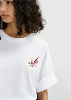 Essentiel Antwerp Cotton T-Shirt With Bead Embroidery - White 12 Essentiel Antwerp Cotton T-Shirt With Bead Embroidery - White -Lulu&M HUNGLE WH00 i 3