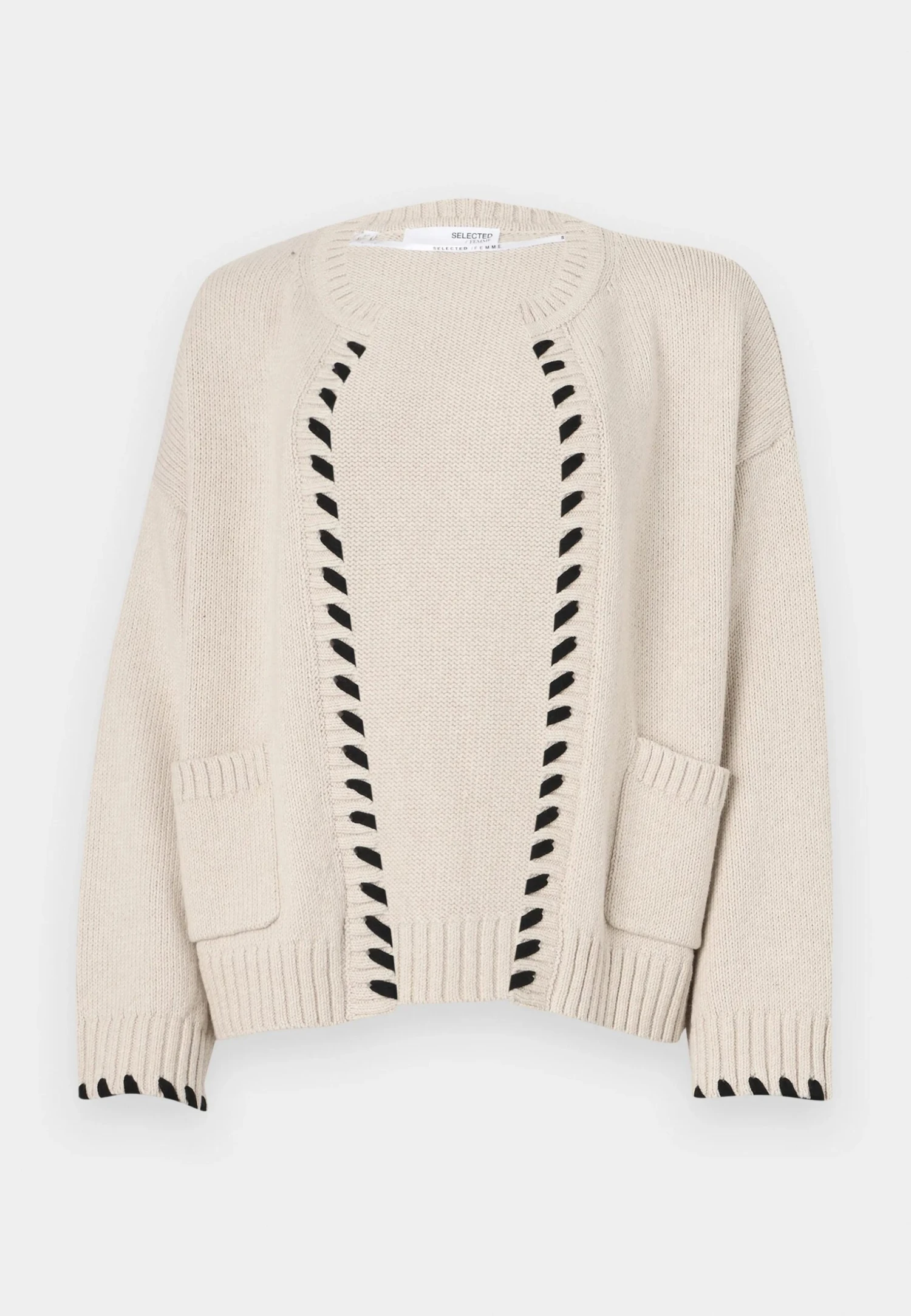 Selected Femme Jilli Knit Detail Cardigan - Birch/Black 3 Selected Femme Jilli Knit Detail Cardigan - Birch/Black