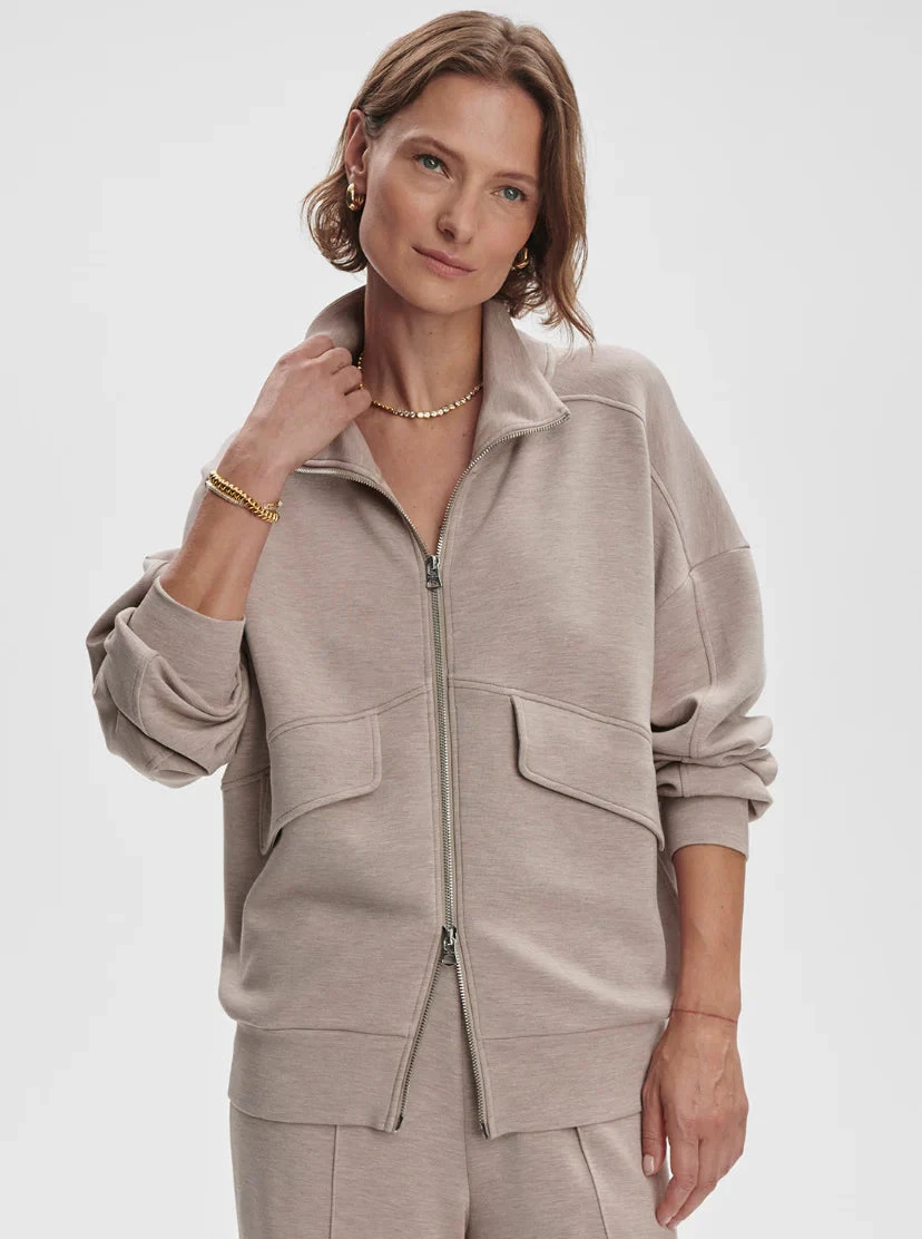 Varley Garcia Zip Through Sweat - Taupe Marl 3 Varley Garcia Zip Through Sweat - Taupe Marl
