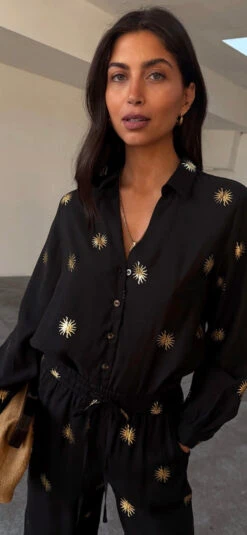 Never Fully Dressed Gold Sun Miley Shirt - Black -Lulu&M IMG 4414