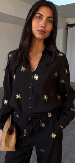 Never Fully Dressed Gold Sun Miley Shirt - Black -Lulu&M IMG 4416