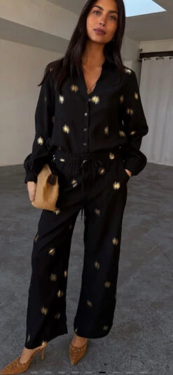 Never Fully Dressed Gold Sun Miley Shirt - Black -Lulu&M IMG 4417