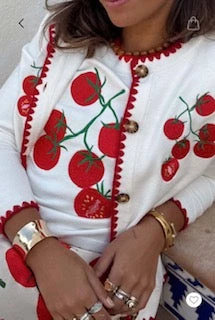 Never Fully Dressed Tomato Embroidered Cardigan - Cream 5 Never Fully Dressed Tomato Embroidered Cardigan - Cream - Image 3