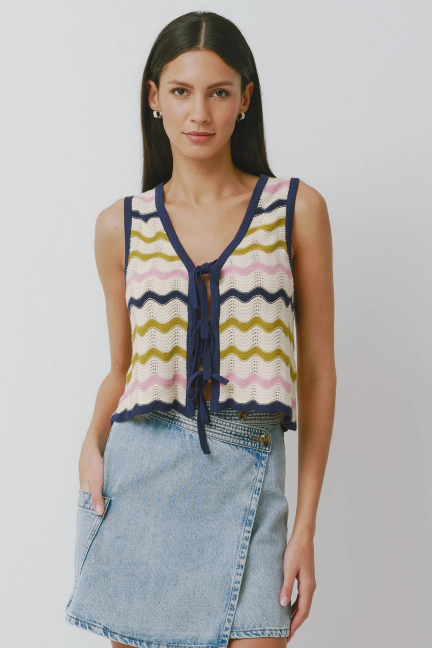 Seventy + Mochi Edie Tie Vest - Lime Strip 3 Seventy + Mochi Edie Tie Vest - Lime Strip