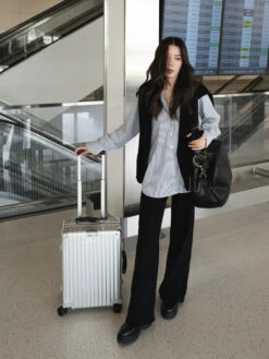 Alternative view of FRAME Jet Set Slim Palazzo Pants - Sheen Noir