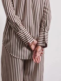 Vivere Lois Stripe Easy Shirt - Brown/Cream -Lulu&M Lois Brown Stripe D jpg
