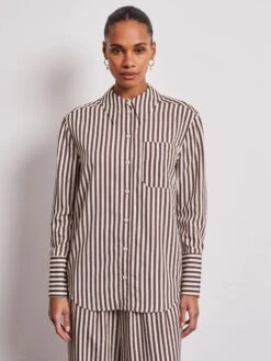 Vivere Lois Stripe Easy Shirt - Brown/Cream -Lulu&M Lois Brown Stripe F jpg