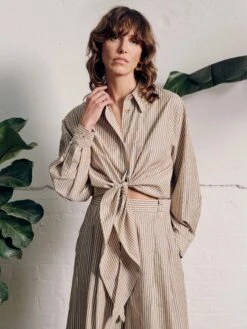Vivere Miriam Tie Front Shirt - Beige Stripe 12 Vivere Miriam Tie Front Shirt - Beige Stripe -Lulu&M MIRIAM F jpg