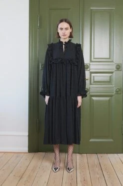 Stella Nova Midi Dress With Flounce At Chest - Black