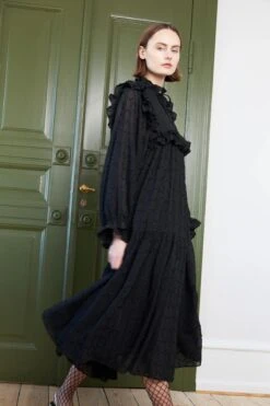 Alternative view of Stella Nova Midi Dress With Flounce At Chest - Black