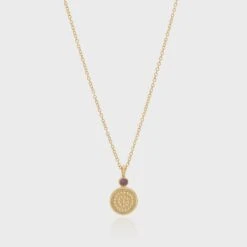 Anna Beck Pink Ruby Circle Pendant Necklace - Gold