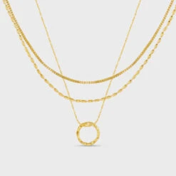 Orelia Mini Open Circle Textured 3-Row Necklace