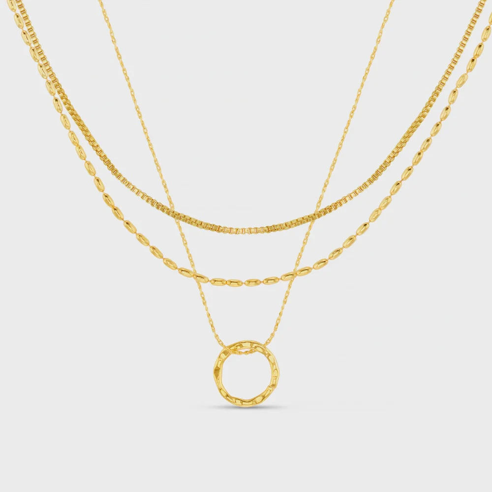Orelia Mini Open Circle Textured 3-Row Necklace 3 Orelia Mini Open Circle Textured 3-Row Necklace